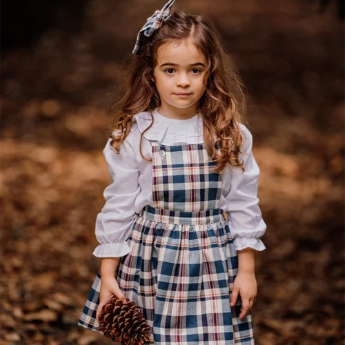 Jardineiras Saia Xadrez Azul - 1