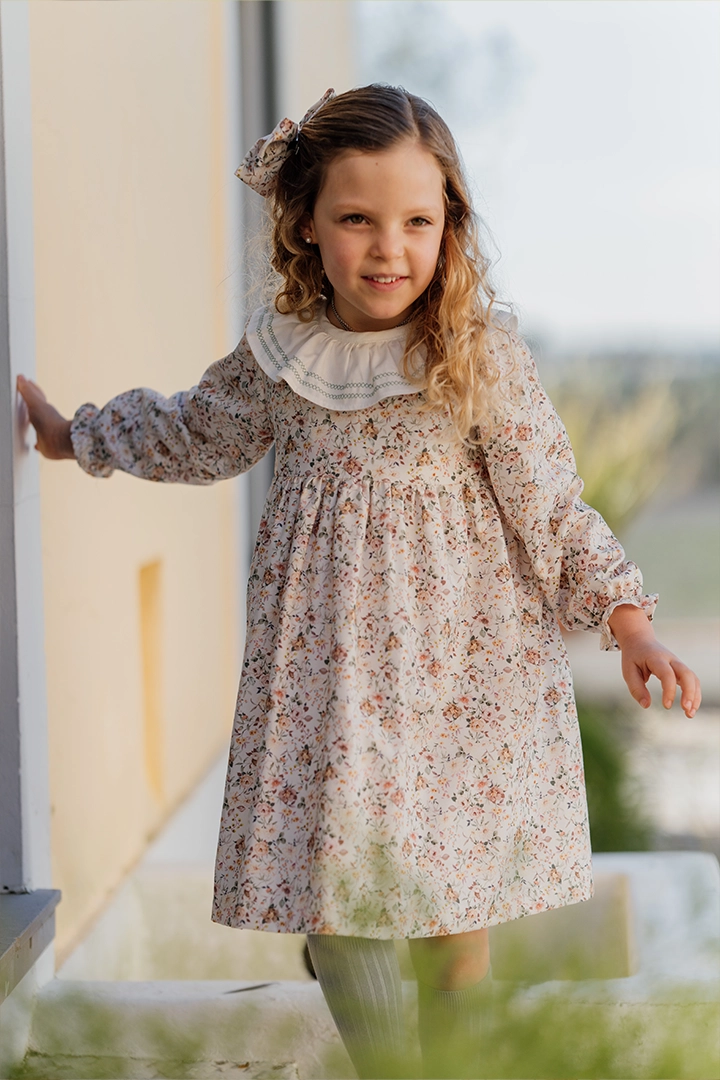 Vestido Flores Nude - 1
