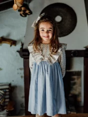 Vestido - Mel Folhos com Azul - 1