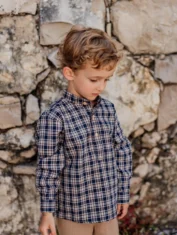 Camisa Natal Presépio castanho e azul - 3 Camisa Natal Presépio castanho e azul - 3
